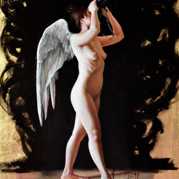 Ailées I. Huile et feuille d’or sur lin. 100x91 cm.