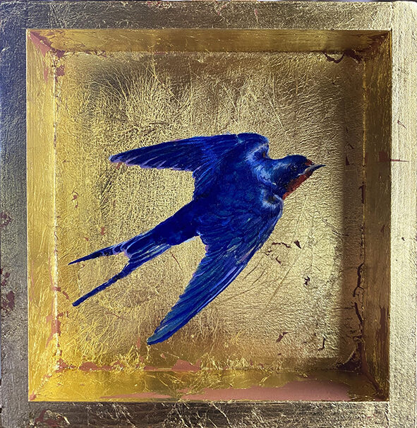 Golondrina. Óleo sobre tabla y pan de oro. 12x12cm