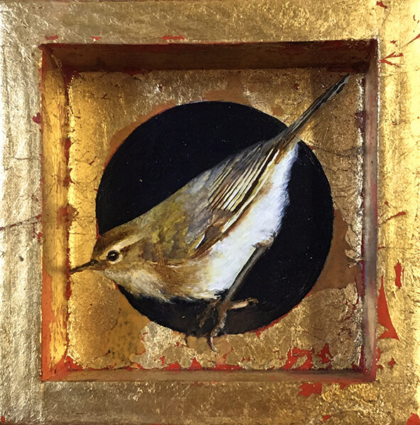 Mosquitero. Óleo sobre tabla y pan de oro. 12X12cm.