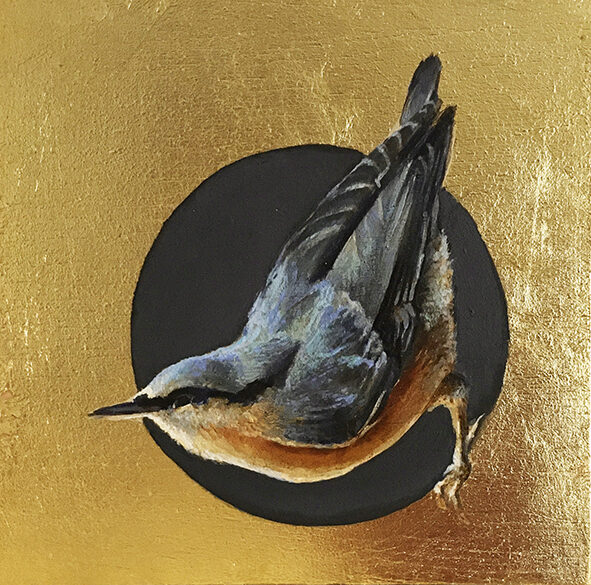 Trepador azul. Óleo sobre tabla y pan de oro. 12x12cm.