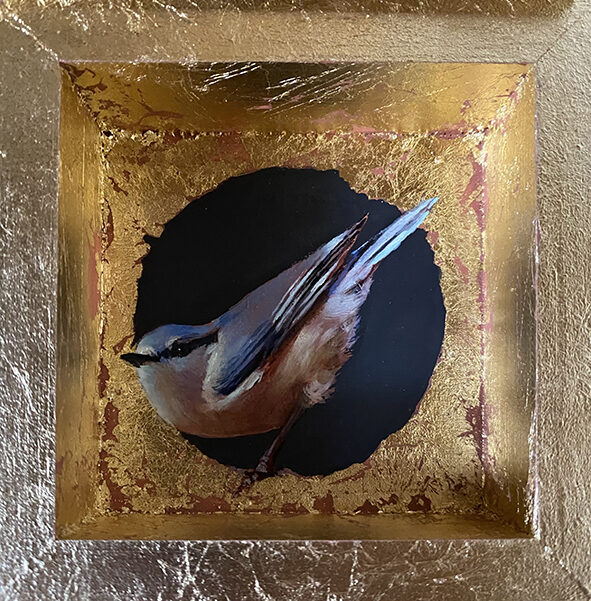 Trepador azul. Óleo sobre tabla y pan de oro. 12x12cm.