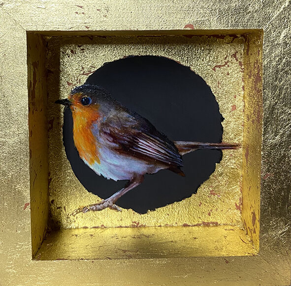 Petirrojo. Óleo sobre tabla y pan de oro. 12x12cm. 