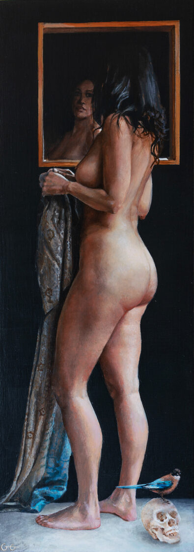 Atenea después de la guerra.  Óleo sobre tabla.  52,5x19 cm DISPONIBLE