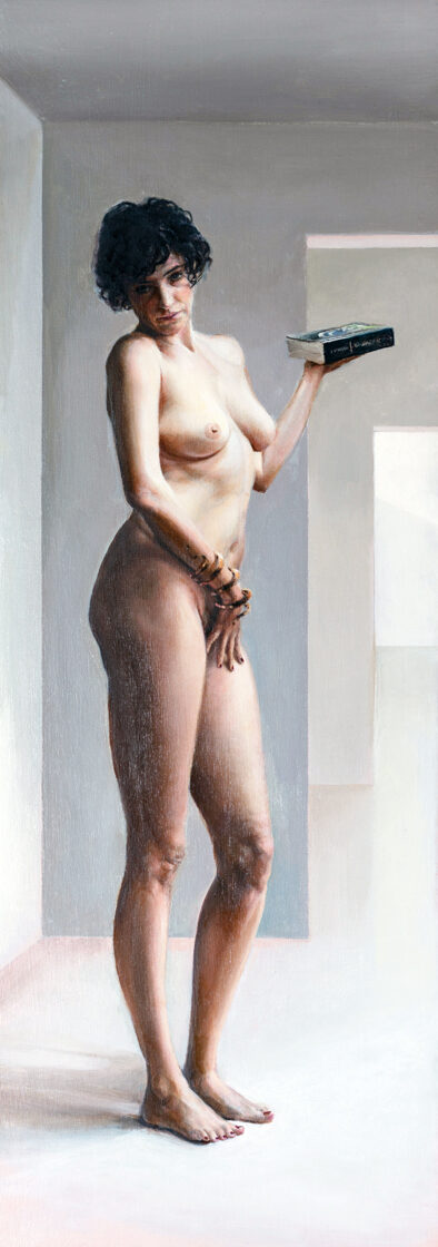 Lilith y (el peso de ) La Historia del Arte. Óleo sobre tabla.   53x18 cm