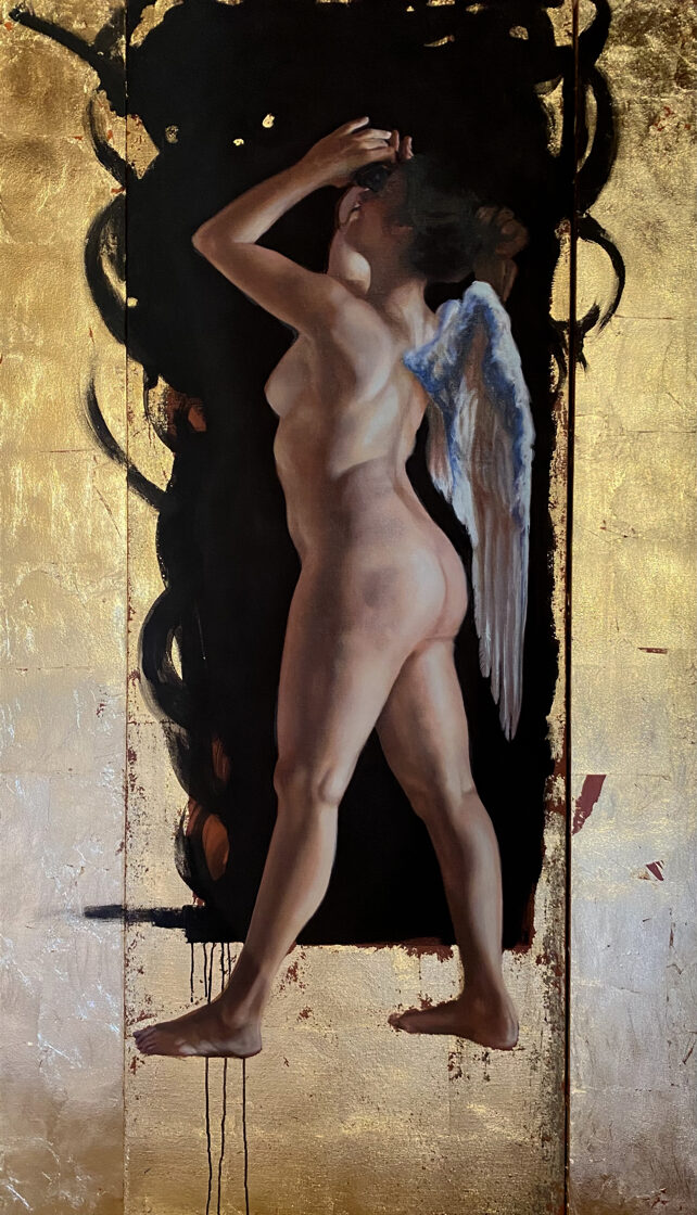 Aladas III. Óleo y pan de oro sobre lienzo. 170x100cm.