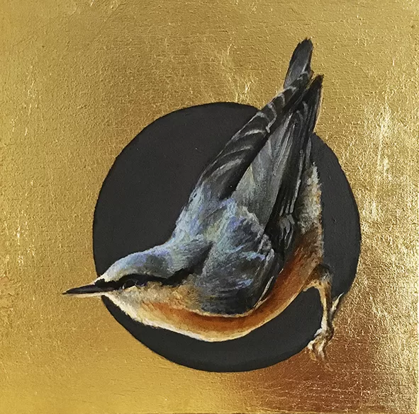 Trepador azul. Óleo sobre tabla y pan de oro. 12x12cm.