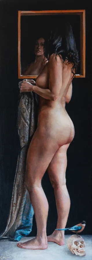 Atenea después de la guerra.  Óleo sobre tabla.  52,5x19 cmDISPONIBLE&nbsp;