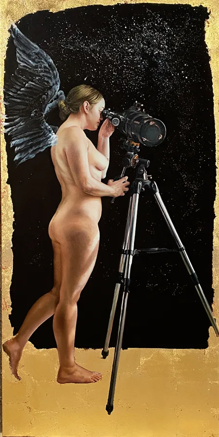 Winged IV. Oil and gold leaf on linen. 200x100 cm.
