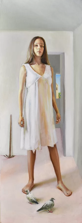 La fille de l’usine de sobrasadas. Huile sur bois.