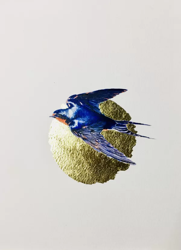Golondrina. Óleo y pan de oro sobre papel 